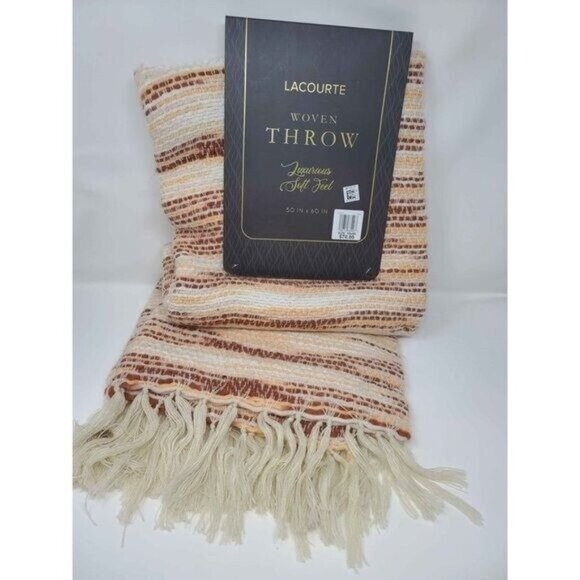 Tulum Boucle Textured Woven Fringed Throw Blanket | Lush  Lacourte Woven Luxurious Fringed Throw, 50\